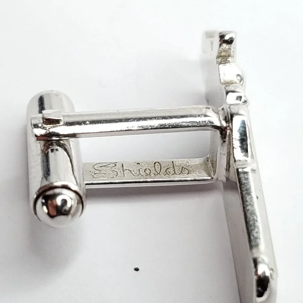 Vintage Golf Cufflinks Mother of Pearl Silver Tone Bag Clubs Golfer